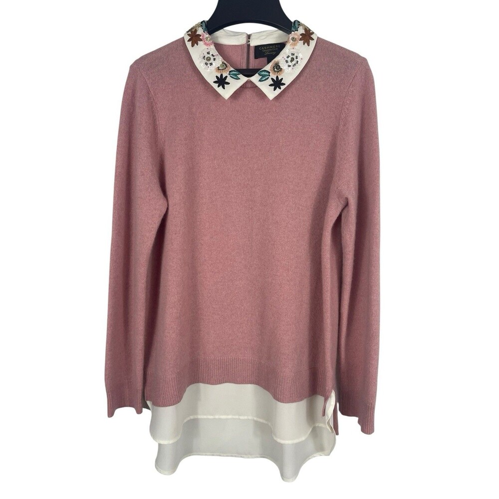 Cashmere Charter Club Sweater Womens M Pink 100% Cashmere Embellished Collar